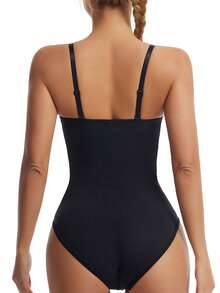 SHAPORA Women Fashionable And Elegant Cup Detail Black Bodysuit - Black - View 4