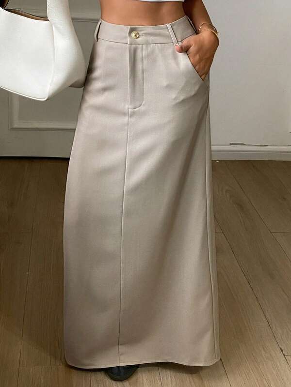 DAZY Solid Color Fitted A-Line Long Slit Elegant Casual Vacation Spring Autumn Women's Skirt