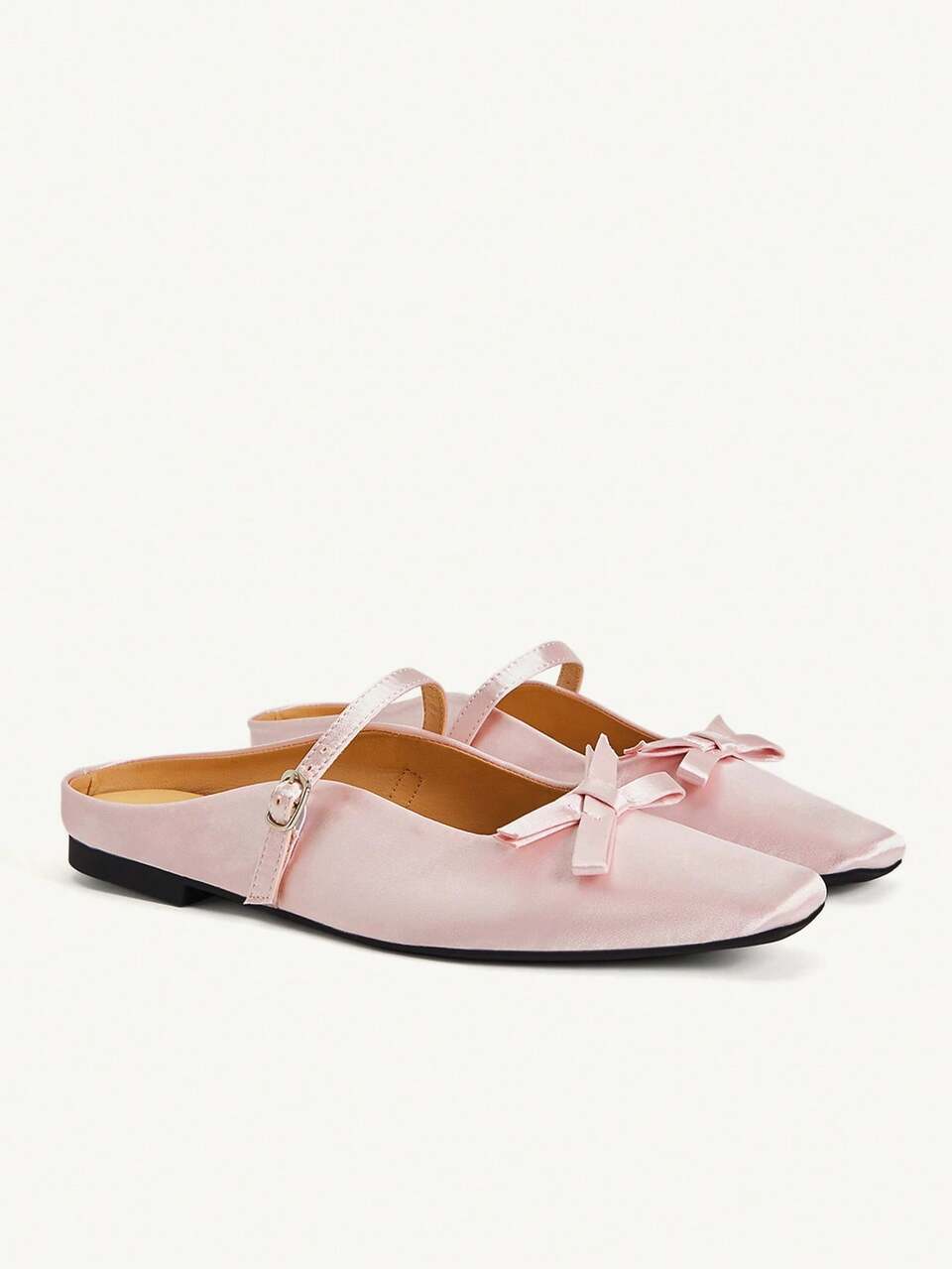 CUCCOO CHICEST Pink Ribbon Bow Square Mary Jane Shoes Women's Adjustable Buckle Flat Heeless Loafers Fall Shoes