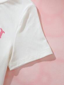 HELLO KITTY AND FRIENDS | SHEIN Setelan 2 potong: Kaos Lengan Pendek Leher Bulat Bergambar Kartun Lucu untuk Anak Perempuan dan Celana Pendek Longgar - Hitam dan Putih - View 5
