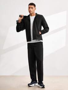 Driftmere 1pc Casual Sports Hooded Jacket, Zipper Closure, Regular Fit, Suitable For Hiking, Running, Outdoor Activities, Father''s Day - Black - View 3