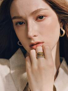 Opalesca Gold And Silver Color Matching Multi-Layer Stacked Twist Ring - Multicolor - View 5