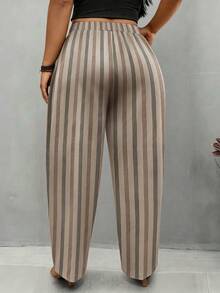 EMERY ROSE Pantalones de pierna cónica con líneas decorativas a rayas y abertura para talla grande, otoño - Albaricoque - Ver 2