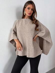 Firerie Women's Autumn/Winter New Shawl Cape Sweater, Khaki Color, Loose Fit, Versatile, Elegant, Suitable For Commuting, Daily Wear, Casual, Outings, Warm Home Wear - Khaki - View 8
