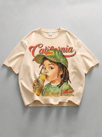 Street Life Casual Pattern Crew Neck T-Shirt, Suitable For Daily Wear