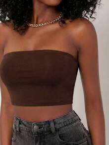 SHEIN BASICS 女款休閒百搭純色抹胸上衣 - 彩色 - 查看 4
