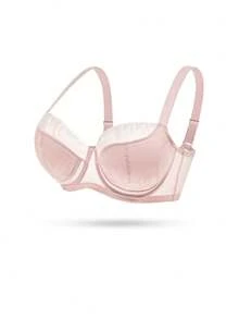 LUVLETTE Underwire Lightly Lined Pink Mesh Lace Push-Up Support Sheer Minimizer Lingerie Bra - Pink - View 10