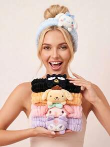 HELLO KITTY AND FRIENDS | Joivida 1個女性用小狗3D毛絨洗臉髮帶，護膚與化妝髮圈，防水防泡沫蓬鬆髮箍，柔軟防滑髮帶，適合浴室、旅行、水療，生日或週年紀念的可愛禮物 - 彩色 - 查看 4