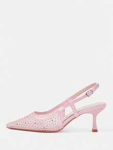 CUCCOO HITCHD Pointed Breathable Mesh Hollowed Out Fashion Temperament Versatile Sexy Fairy Wedding Banquet Pink High Heels - Pink - View 2