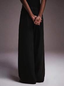 STYNVO Men's Solid Color Pleated Design Wide Leg Loose Fit Long Pants - Black - View 2