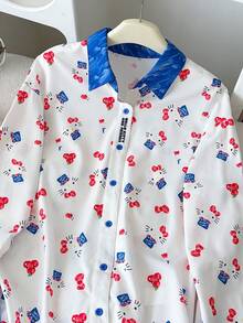 Resyla HELLO KITTY AND FRIENDS | SHEIN 女款時尚印花寬鬆街頭休閒上衣襯衫 - 白色 - 查看 5