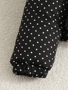 SHEIN 青少年女孩冬季外套，女孩冬季黑色復古波點填充外套，羊羔絨內裡加厚，連帽，領子，休閒，秋季，長袖 - 黑色 - 查看 8