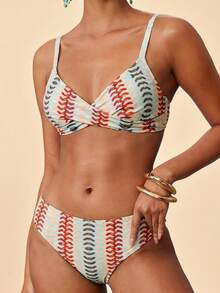 Travachic Women's Summer Beach Colorblock Ruched Sexy Bikini & Triangle Bottom Two-Piece Swimsuit Set - Multicolor - View 4