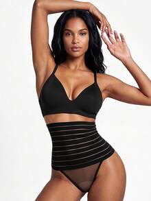 SHAPORA 1pc High Waist Tummy Control Waist Cincher Belly Slimming Butt Lifting Pants - Black - View 4