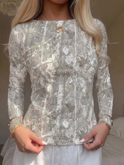 Teen Girls Casual Minimalist Slim Fit Round Neck Long Sleeve Base Layer T-Shirt, Suitable For Autumn/Winter, Short Length