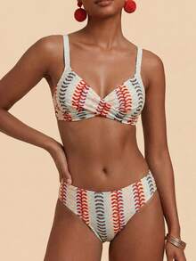 Travachic Women's Summer Beach Colorblock Ruched Sexy Bikini & Triangle Bottom Two-Piece Swimsuit Set - Multicolor - View 9
