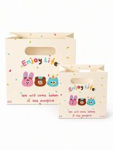Joivida Cute Cartoon Animal Portable Gift Paper Tote Bags, Lovely Rabbit Bear Cat Print Handheld Packaging Bag With Colorful Confetti Dot, Enjoy Life Letter Print Storage Bag For Birthday Party Favors, Wedding, Graduation, Holiday Gift Wrap - View 13
