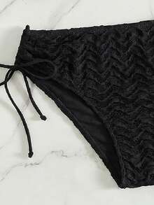 Swim Vcay 2pcs/Set Spring/Summer New Solid Color Thick Strap Ruffle Hem Pleated Lace Bikini Set With Triangle Bottom Beach Party Shorts Women Swimwear - Black - View 6