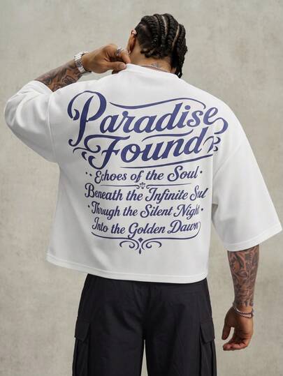 PAVTROS Men's American Vintage Waffle Knit Letter Print Short Sleeve T-Shirt, Ultra Loose Cropped Fit, Relaxed Streetwear Style, American High Street, Vintage, Youthful Vibe, Casual, Campus, Street Sports, Rapper, Holiday Gift, Unisex Couple Wear