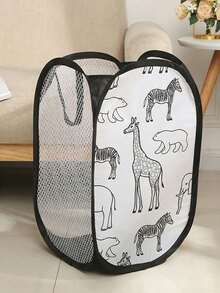 1pc Foldable Storage Box For Toys & Stuffed Animals, Portable Pop-Up Mesh Laundry Basket With Handles, Large Capacity Breathable Organizer For Bathroom Dirty Clothes, Summer Outdoor Travel Essentials - Cartoon Version - View 6