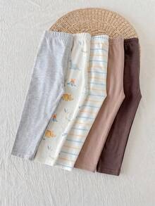 Cozy Pixies 5件組男嬰休閒可愛卡通恐龍動物圖案內搭褲，適合室內外穿著，百搭休閒時尚多件組 - 彩色 - 查看 2