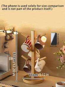 Brown-Colored Mug Tree-Shaped Storage Rack, Slip-Resistant And Stable, Sturdy Bamboo Coffee Cup Hanger With Hooks, Thick Base/Tabletop Coffee Cup Holder, Suitable For Tables, Coffee Areas, Kitchens, Versatile Storage. - Multicolor - View 3