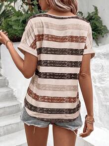EMERY ROSE Camiseta de manga murciélago con bloques de color y rayas para verano, camisetas gráficas para mujer - Multicolor - Ver 2