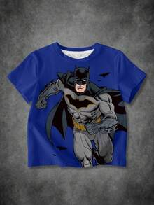 BATMAN X SHEIN 青少年男孩卡通印花圆领短袖休闲T恤 - 白色 - 查看 1