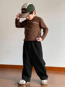 SHEIN 兒童小男孩休閒燈芯絨寬鬆長褲 - 黑色 - 查看 3
