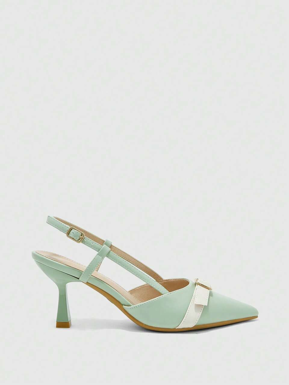 CUCCOO BIZCHIC Elegant Slingback Heels For Women Buckle Detail Pointed Toe Color Block Office Shoes