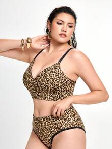 Slumbrini Plus Size Everyday Casual Printed Underwear Set - Brown - View 6