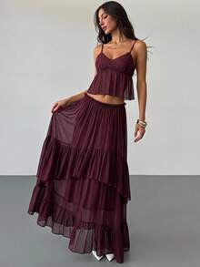 Aloruh Women's Elegant Purple-Red Knit Set, Bohemian Romantic Camisole Top + Skirt 2-Piece Set, Suitable For Commuting And Dating,Y2K,Summer 2pcs.Beach,Boho - Purple - View 6