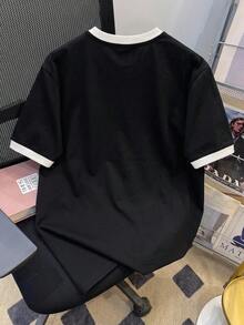Manfinity Joysei Men's Knight Graphic Print Striped Colorblock Crew Neck Short Sleeve T-Shirt - Black - View 3
