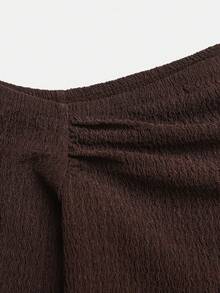 SHEIN 青少年女孩蕾絲拼接不對稱領口T恤與長褲套裝 - 棕色 - 查看 7