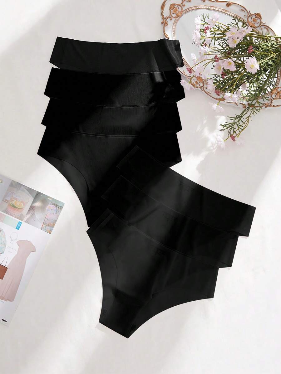 SHEIN Women's Seamless Invisible Cut-To-Fit Ultra-Thin Comfortable Minimalist Solid Color Triangle Panties 7-Pack - Black - View 1