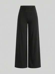 SHEIN 青少年女孩休閒日常百搭舒適修身直筒純色長褲，秋冬款 - 黑色 - 查看 7