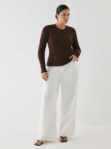 YARNWELL Women's Soft Crewneck Long Sleeve Sweater Stretchy Basic Knit Top, Everyday Essential For Daily - Brown - View 3