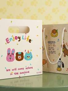 Joivida Cute Cartoon Animal Portable Gift Paper Tote Bags, Lovely Rabbit Bear Cat Print Handheld Packaging Bag With Colorful Confetti Dot, Enjoy Life Letter Print Storage Bag For Birthday Party Favors, Wedding, Graduation, Holiday Gift Wrap - View 7
