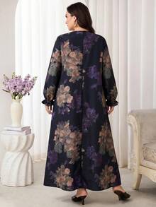 Al Najma Plus Size Women's Floral Print Arabian Dress - Multicolor - View 2