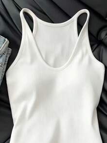 Resyla Plus Size Casual Versatile Solid Color Tank Top - White - View 3
