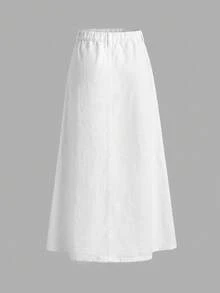SHEIN 青少年女孩白色牛仔鬆弛荷葉邊長裙 Y2K - 白色 - 查看 5