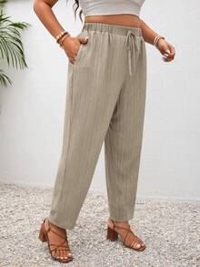 SHEIN Frenchy Pantalones casuales de talla grande con bolsillos, de unicolor y con nudo, para vacaciones - Gris - Ver 6