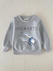 PrepCrw HARRY POTTER X SHEIN 小男孩圓領字母圖案休閒日常長袖運動衫 - 灰色 - 查看 8