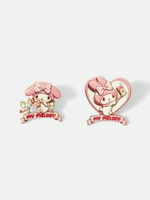 HELLO KITTY AND FRIENDS | SHEIN زوج من دبابيس الزينة الجديدة بتصميم كرتوني مبتكر مطبوع بنمط حيوانات، تصميم مشترك مع IP، لطيفة وشخصية، بسيطة وأنيقة - وردي - مشاهدة 7