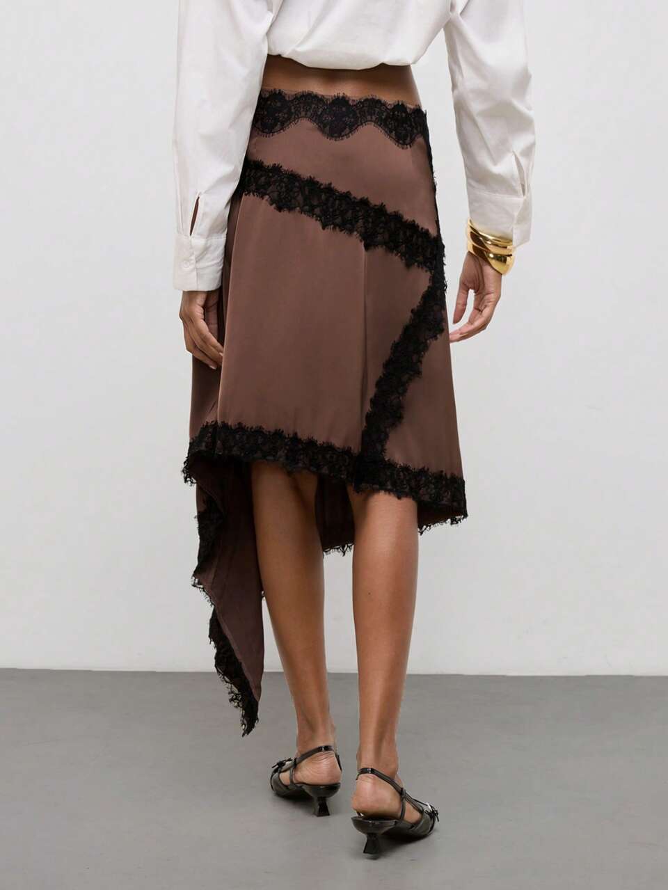 SHEIN Maija Women's Lace Patchwork Asymmetrical Hem Skirt