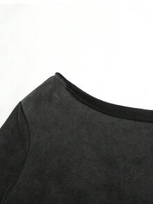 SHEIN 青少年女孩不對稱肩雪花長袖運動衫 - 深灰色 - 查看 3