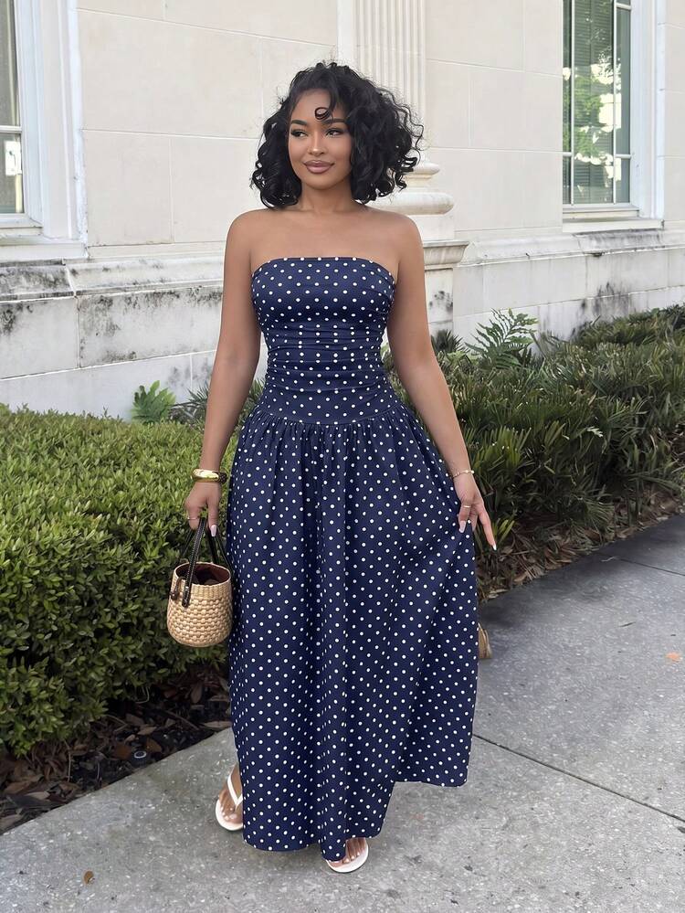 blue polka dot summer dress Alexandranx Navy Polka Dot Print For Women,Summer Dresses For Women,Dresses For Women Vacation French Style Party Elegant Størrelse:XS Elegant Royal Blue Tulle Mini Dresses Collection Navy polka dot mini