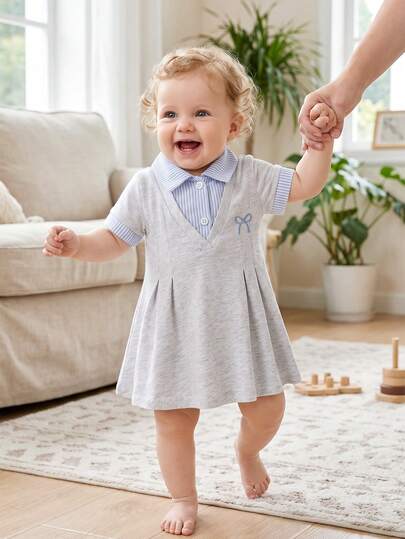 SHEIN Elegant Sweet Cute Minimalist Casual Style Butterfly Pattern Dress For Baby Girls