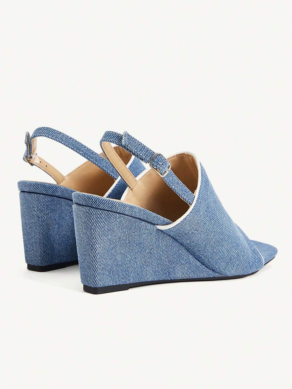 CUCCOO CHICEST Women's Shoes Solid Color Square Wedge Heel Casual Commute Blue Fabric Women's Wedge Heel Platform Sandals Dating Afternoon Tea