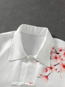 ROMWE MEN 男士夏季休閒花卉印花青蛙鈕扣襯衫 - 白色 - 查看 2